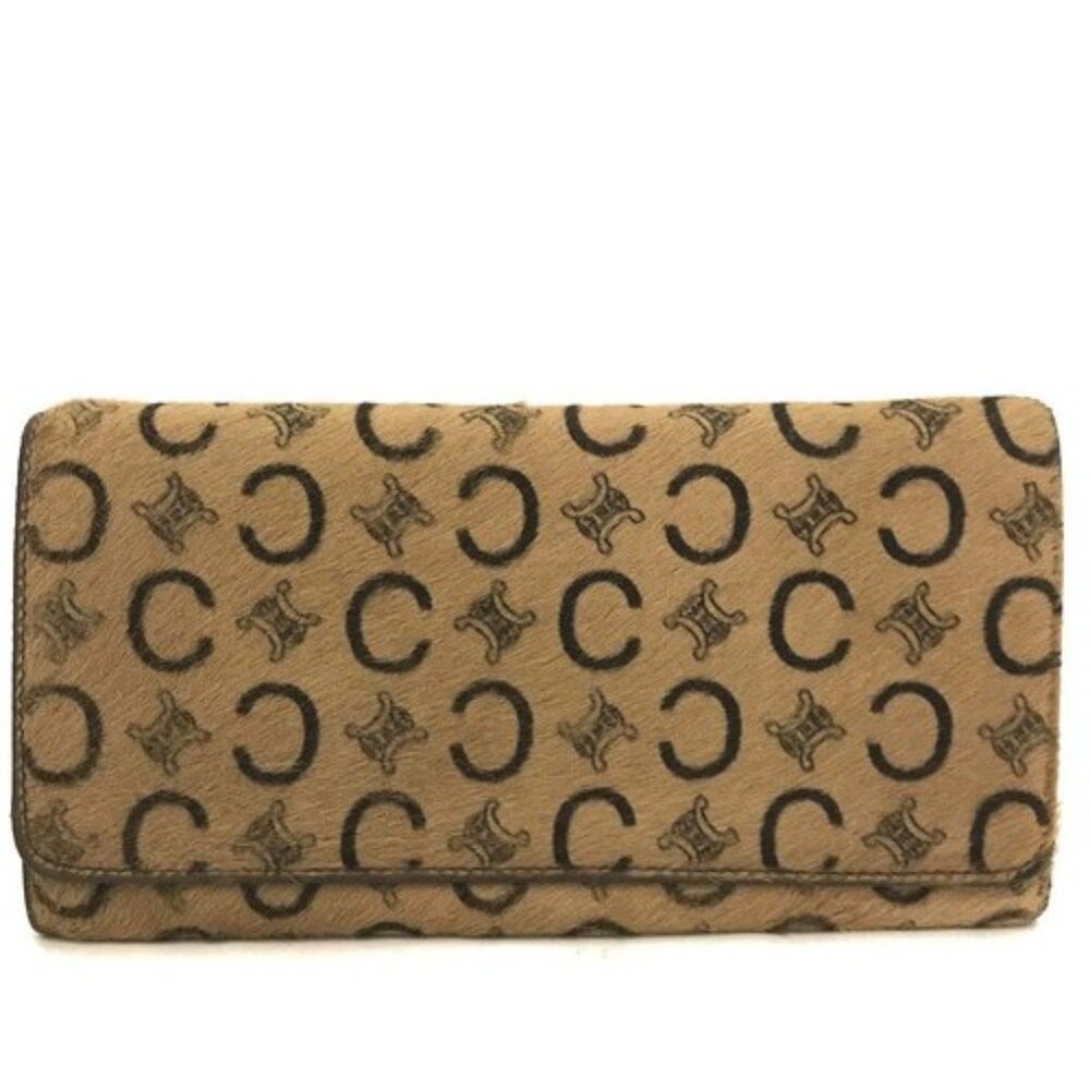 EGA CELINE Macadam C Unborn Calf Leather Long Bifold Wallet Brown/9BM0085 - Picture 1 of 8